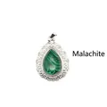 Vintage teardrop malachite pendant with intricate silver filigree border - Malachite