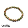 Natural Unakite stone beaded elastic bracelet with 6mm round polished beads for women - 6mm / Unakite