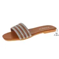 Dettaglio del tacco piatto da 1 cm di questi sandali marroni con strass da donna - 36 / Sandali Slide a Fascia Unica con Strass (6041903) / Marrone