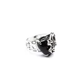 Adjustable ring with heart-shaped black obsidian stone and silver rose flower detail - Obsidian