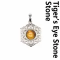 Pendentif vintage en dentelle argentée avec une pierre d'œil de tigre ronde - Oeil de Tigre (aljylp1545)
