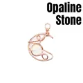 Handmade wire-wrapped crescent moon pendant with opalite stone for necklaces - Moon / Opalite (Rose Gold)