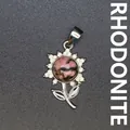 Blumenanhänger mit natürlichem Rhodochrosit-Stein und Strasssteinen in Silber. - Rhodonit