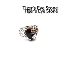 Adjustable heart-shaped Tiger Eye stone ring featuring silver rose floral details - Tiger's Eye