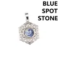 Pendentif fleur en dentelle argentée avec une pierre naturelle de jaspe bleu - Jaspe à Points Bleus (aljylp1545)