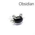 Kreativer silberfarbener Krabbenring mit einem großen ovalen schwarzen Obsidianstein - Obsidian Krabbenring