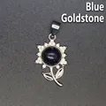 Blumenanhänger mit blauem Goldstein und Kristallakzenten in Silber - Blauer Sandstein