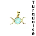 24K gold plated triple moon goddess pendant with natural turquoise stone - Pendant Only (No Chain) / Turquoise