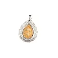 Elegant waterdrop teardrop picture stone pendant with decorative silver lace border frame - Jasper