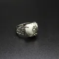 Exquisite white turquoise heart-shaped ring with silver rose flower detail and adjustable band - Howlite
