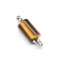 Detailed macro view of a cylindrical Tiger Eye stone essential oil bottle pendant. - Tiger's Eye / Silver