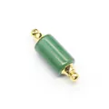 Detailed view of cylindrical green aventurine stone essential oil bottle pendant with gold caps - Aventurine Jade / Gold