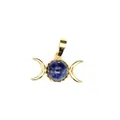 Sodalite Triple Moon Goddess pendant with 24K gold plating, elegant celestial jewelry piece - Pendant Only (No Chain) / Blue Sodalite