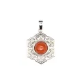 Exquis pendentif floral en filigrane d'argent avec un cabochon central en pierre rouge - Pierre Rouge (aljylp1545)