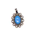 Vintage-Anhänger in Bronze-Optik mit einem ovalen Cabochon aus blauem Achat-Naturstein - Blauer Achat