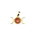 24K gold plated triple moon pendant with goldstone crystal for necklaces - Pendant Only (No Chain) / Gold Sandstone