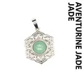 Pendentif en jade aventurine élégant avec un cadre floral en dentelle argentée raffiné - Aventurine (aljylp1545)