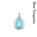 Vintage filigree teardrop pendant featuring a blue turquoise stone in silver finish - Blue Turquoise