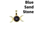 Triple moon goddess pendant in 24K gold plating featuring sparkly blue sandstone gemstone - Pendant Only (No Chain) / Blue Sandstone