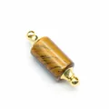 Detail of cylindrical tiger's eye stone essential oil bottle pendant with gold caps - Tiger's Eye / Gold