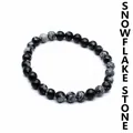 Minimalist 6mm natural snowflake obsidian round bead elastic bracelet for women - 6mm / Snowflake Obsidian