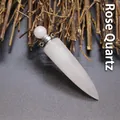 Natural rose quartz hexagonal cone perfume bottle pendant necklace for aromatherapy - Rose Quartz / Silver