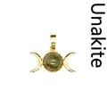24K gold plated triple moon goddess pendant necklace with unakite stone inlay detail - Pendant Only (No Chain) / Unakite