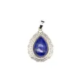 Teardrop shaped lapis lazuli pendant with intricate silver filigree border design - Lapis Lazuli