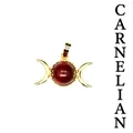 Wiccan triple moon goddess pendant featuring a polished red agate stone in 24K gold plating. - Pendant Only (No Chain) / Red Agate