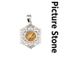 Pendentif mandala floral orné d'une pierre naturelle de jaspe paysage marron - Jaspe Paysage (aljylp1545)