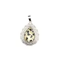 Elegant silver-tone water drop pendant featuring natural Dalmatian Jasper gemstone inlay - Dalmatian Jasper