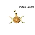 Triple Moon Goddess pendant featuring a round picture jasper stone in 24K gold plating - Pendant Only (No Chain) / Jasper