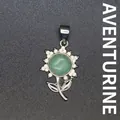 Grüner Aventurin-Sonnenblumenanhänger mit funkelnden Kristallakzenten in Silberoptik - Aventurin-Jade