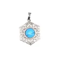 Pendentif bohème vintage argenté avec incrustation de pierre turquoise ronde bleue - Turquoise (aljylp1545)