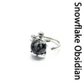 Adjustable silver turtle ring featuring a unique natural snowflake obsidian stone shell - Snowflake Obsidian