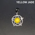 Gothic pentagram hanger ketting voor heren met een centrale gele natuurlijke steen. - Topaas