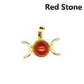 24K gold plated triple moon goddess pendant featuring a red jasper stone centerpiece - Pendant Only (No Chain) / Red Jasper