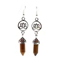 Hollow lotus flower dangle earrings featuring a natural tiger's eye crystal point - Tiger's Eye