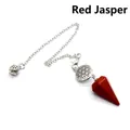 Natural red jasper stone hexagonal conical pendulum pendant on a silver link chain - Red Jasper