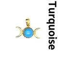 Mystical 24K gold plated triple moon goddess pendant featuring a blue turquoise stone inlay - Pendant Only (No Chain) / Blue Turquoise