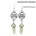 Chinese style lotus flower silver earrings with green aventurine hexagonal crystal - Aventurine Jade