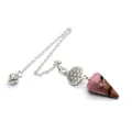 Handmade natural faceted pink rhodonite crystal cone pendulum necklace with silver chain - Rhodonite