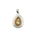 Unakite teardrop pendant with vintage silver filigree border - Unakite
