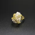 Handmade adjustable gold wire-wrapped ring with a clear white raw crystal stone - Hand-wrapped Adjustable Ring / White Crystal