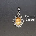 Natural oval picture jasper stone pendant with decorative silver vintage filigree frame - Jasper