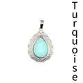 Vintage turquoise teardrop pendant with silver filigree lace border jewelry for women - Turquoise