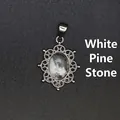 White Turquoise oval pendant with ornate silver hollow frame for necklaces - Howlite
