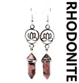 Ethnic style rhodonite drop earrings with silver hollow lotus and crystal hexagonal pillar - Rhodonite