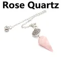 Collier pendule de radiesthésie en quartz rose forme prisme avec chaîne en argent - Quartz rose