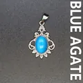 Elegant vintage silver-tone necklace pendant featuring a polished oval blue agate stone. - Blue Agate